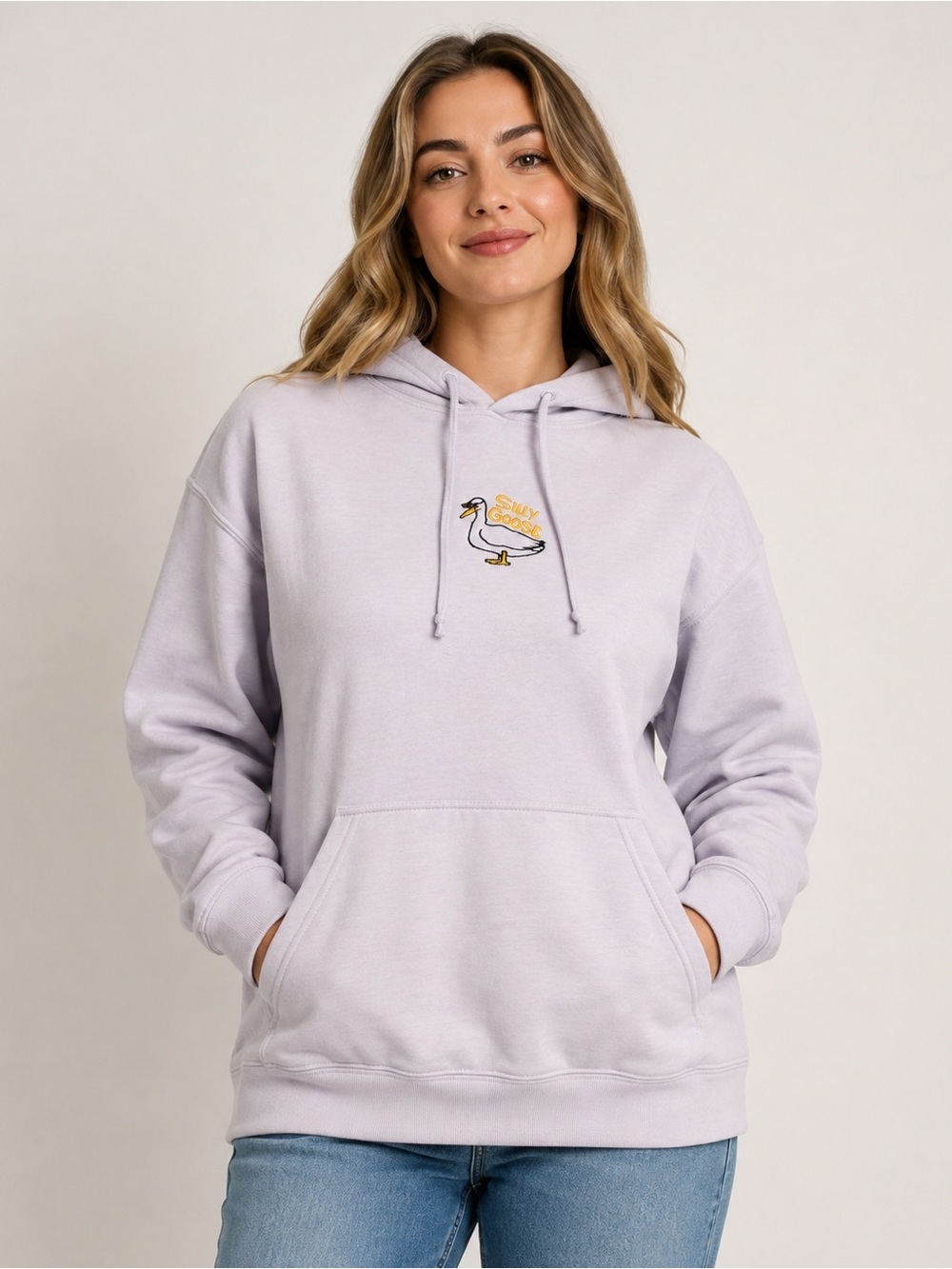 Silly Goose Embroidered Lavender Pullover Hoodie XL